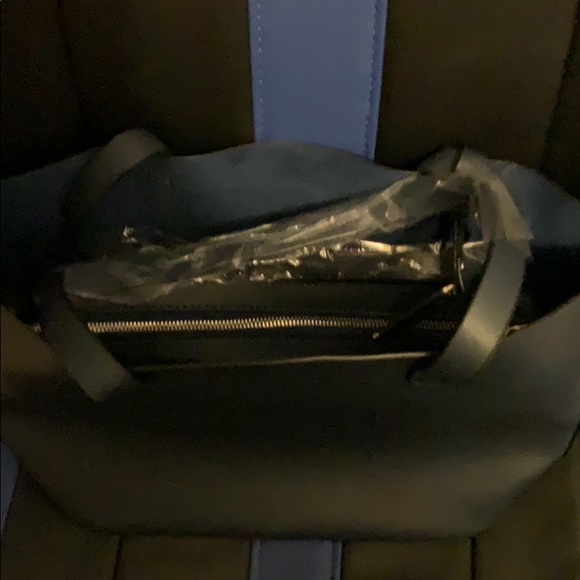 Women's Smooth Blue Leather Tote Bag - Picture 3 of 3